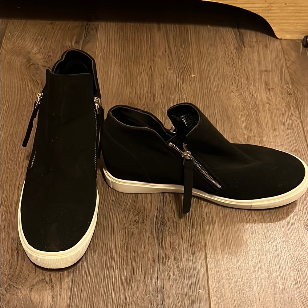 Black and White High-Top Sneakers with Side Zipper